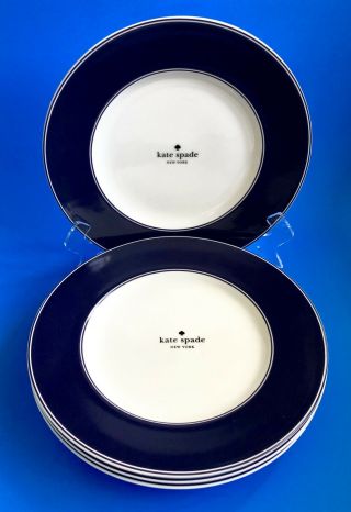 Kate Spade Nag’s Head Navy Blue & White 9.  5” Accent Plates - Set Of 4 -