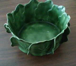 Very Old Pat Young Hand Crafted Green Geranium Leaves Pottery Bowl 8.  5 " Dia