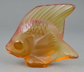 Fine Vtg Lalique France Art Glass Pet Amber Miniature Crystal Fish Sculpture