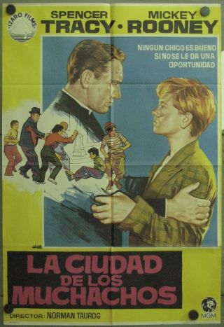 Wf77 Men Of Boys Town Spencer Tracy Mickey Rooney Rare 1sh Spanish Poster