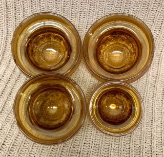 VINTAGE L.  E.  SMITH AMBER MOON & STARS CANISTER SET OF 4 GLASSWARE JARS 6