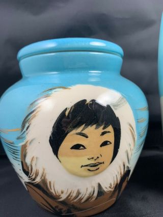 3 MATTHEW ADAMS SIGNED ALASKA Eskimo Walrus SASCHA BRASTOFF Blue Box Vase Jar 6