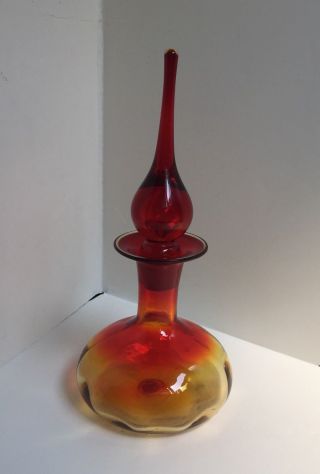 Rainbow Glass Co,  Amberina Rare Stopped Bottle Mid Century Modern Blown Glass