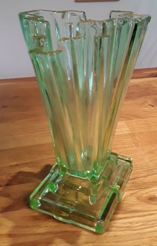 Large Bagley 8 " 1930s Art Deco Green Glass Grantham Vase