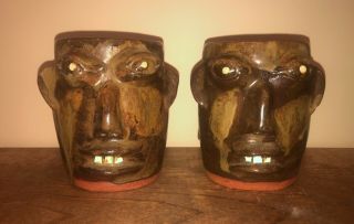Walter Fleming Face Mugs jug Catawba Valley southern folk art pottery NC 2