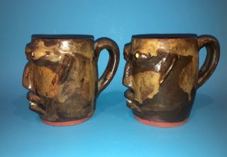 Walter Fleming Face Mugs jug Catawba Valley southern folk art pottery NC 7