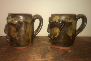 Walter Fleming Face Mugs jug Catawba Valley southern folk art pottery NC 8