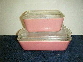 Vintage Pyrex Pink 4 Pc Refrigerator Dish Set 502 - 503