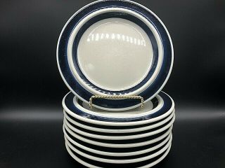 A Vintage Set Of 8 Arabia Finland Anemone Blue Salad Plate 7 7/8 "