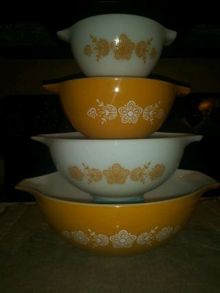 Vintage Butterfly Gold Pyrex Cinderella Nesting Mixing Bowls 441 - 442 - 443 - 444