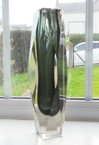 Vintage Retro Murano Sommerso Faceted Cut Glass Vase - - Meadow Green