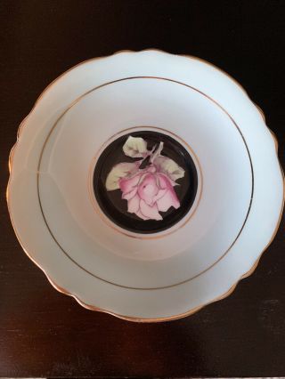 Paragon Cup And Saucer Gorgeous Aqua Pink Roses On Black 1940’s Hand Painted 2