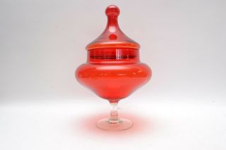 Red Mid Century Empoli Italian Art Glass Apothecary Jar / Bon Bon Jar