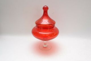 Red Mid Century Empoli Italian Art Glass Apothecary Jar / Bon Bon Jar 2