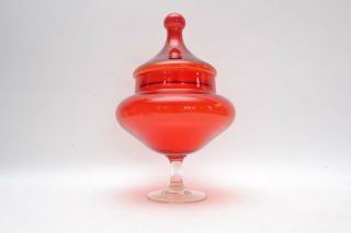 Red Mid Century Empoli Italian Art Glass Apothecary Jar / Bon Bon Jar 3