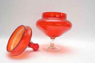 Red Mid Century Empoli Italian Art Glass Apothecary Jar / Bon Bon Jar 7