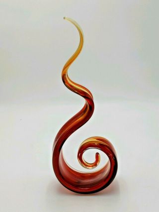 Murano Italy Blown Art Glass 16.  5 " Sculpture Red Orange Fire Flame Spiral Swirl