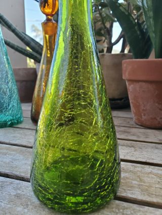 vintage blenko 920s decanter - olive green crackle - 10 