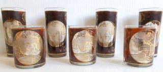 Rare Culver Geographica 22k Gold Foil Low / High Ball Drinking Glasses - Set
