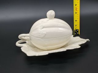 Wedgewood Creamware Melon Soup Tureen Sauce Dish With Leaf Underplate 6