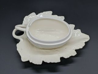 Wedgewood Creamware Melon Soup Tureen Sauce Dish With Leaf Underplate 8