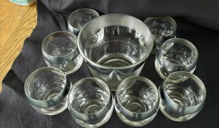 Dorothy Thorpe Style,  Roly Poly,  Silver Band,  Glasses,  Set Of 8 & Ice Bucket