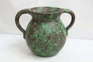Arts Crafts Weller 2 Handled Green Coppertone Art Pottery Vase