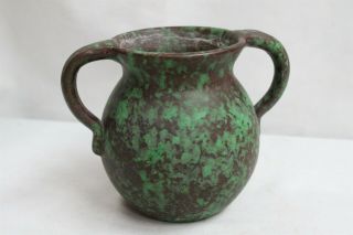 Arts Crafts Weller 2 Handled Green Coppertone Art Pottery Vase 3