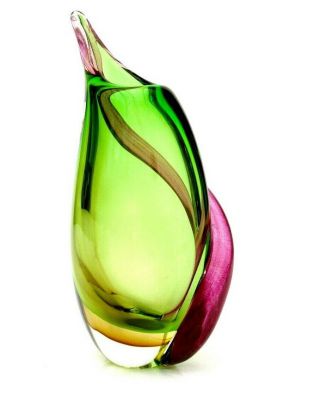 Stunning Murano Sommerso Art Glass Vase With Outer Strapping Formia Onesto