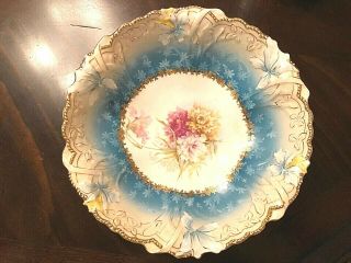 Rare Antique Rs Prussia Bowl Gold Iris Colors Mixed Florals Early Steeple Mold
