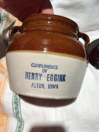 Vintage Red Wing Stoneware Crock Advertising Bean Pot Henry Eggink Alton Iowa