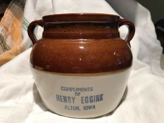 Vintage Red Wing Stoneware crock Advertising Bean Pot Henry Eggink Alton Iowa 2