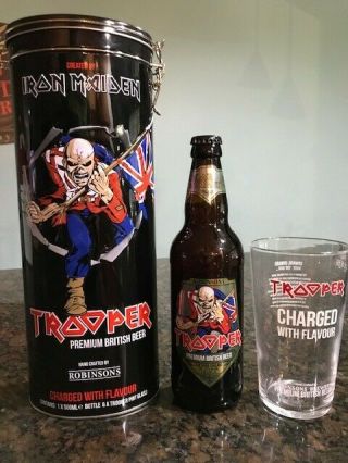 Iron Maiden Trooper 2017 Ltd Ed.  Beer Gift Tin,  Pint Glass,  Emptied Lager Bottle