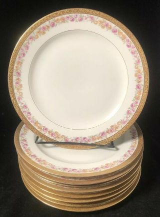 10 France M Redon Limoges Porcelain Plates Pink Roses Gold Bailey Banks Biddle