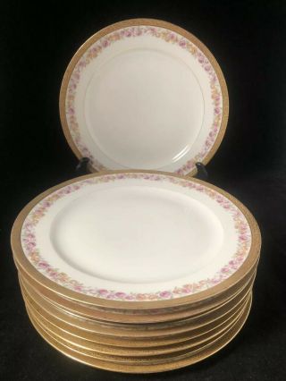 10 France M Redon Limoges Porcelain Plates Pink Roses Gold Bailey Banks Biddle 2