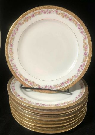 10 France M Redon Limoges Porcelain Plates Pink Roses Gold Bailey Banks Biddle 3
