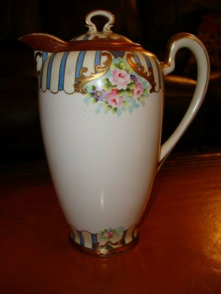 Noritake Morimura Hand Painted Chocolate Coffee Tea Pot,  Roses & Raised Gold