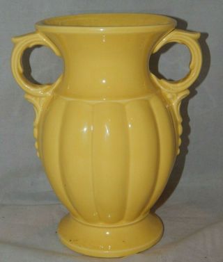 Large Mccoy Pottery Yellow Double Handled Vase 1940s Art Deco Charm Ribbed Body