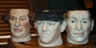 Three Stooges Mugs Moe,  Larry,  And Curly 1998 With Labels