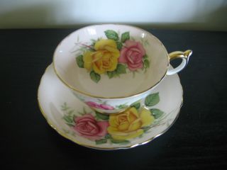 Paragon Yellow Pink Rose Tea Cup And Saucer