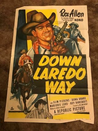 Down Laredo Way Rex Allen Koko 1953 One Sheet Ff Movie Poster 27/41
