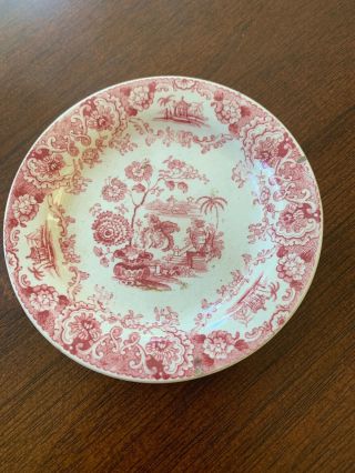 19th Century Staffordshire Red Transfer Ware Butter Pat Asian Theme