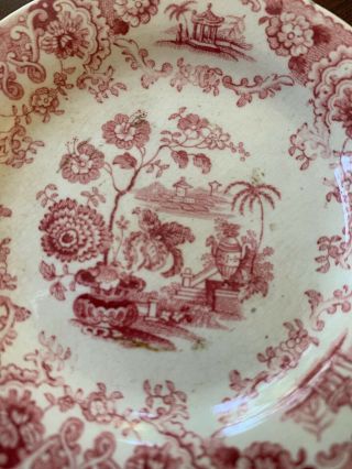 19th Century Staffordshire Red Transfer Ware Butter Pat Asian Theme 2