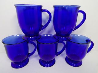 5 Anchor Hocking Cobalt Blue 16 Oz.  Coffee Tea Mugs Cups No Chips Or Cracks,  Usa