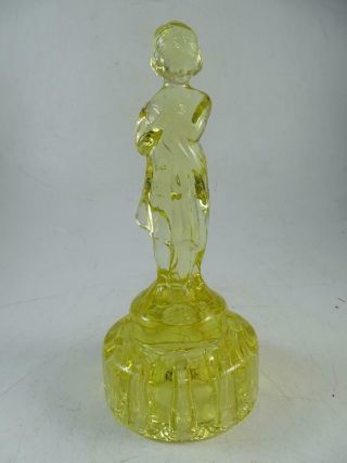 Antique Cambridge Glass Draped Lady Vaseline Yellow Flower Frog Statue Figurine