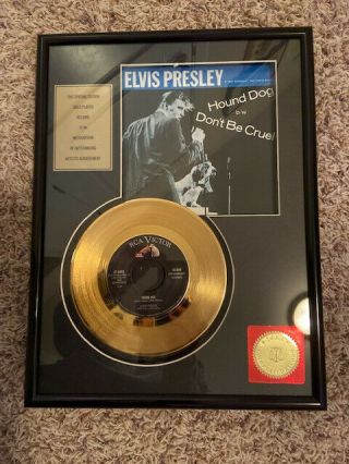Elvis Presley Framed 24k Gold Plated 45 Record Hound Dog / Don 