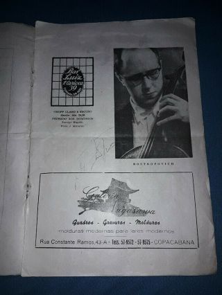 Mstislav Rostropovich Rare 1961 Autographed Concert Program