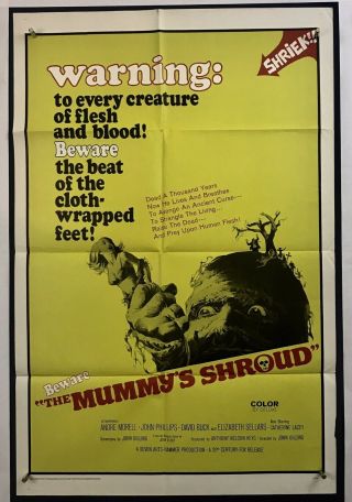 Mummy’s Shroud Movie Poster (fine) One Sheet 1967 Monster Horror 3574