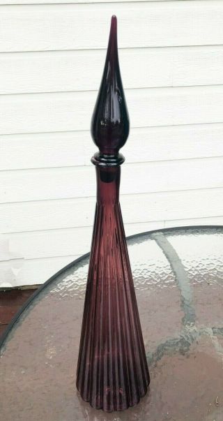 Empoli Art Glass Genie Bottle Decanter 27 " Amethyst Purple Italy Mcm