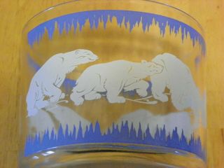 Vintage Hazel Atlas Glass White Polar Bear With Blue Frost Ice Bucket & 8 Glasse